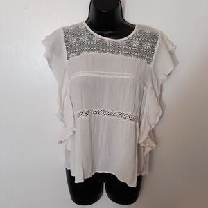 American Eagle white lace flutter sleeve blouse